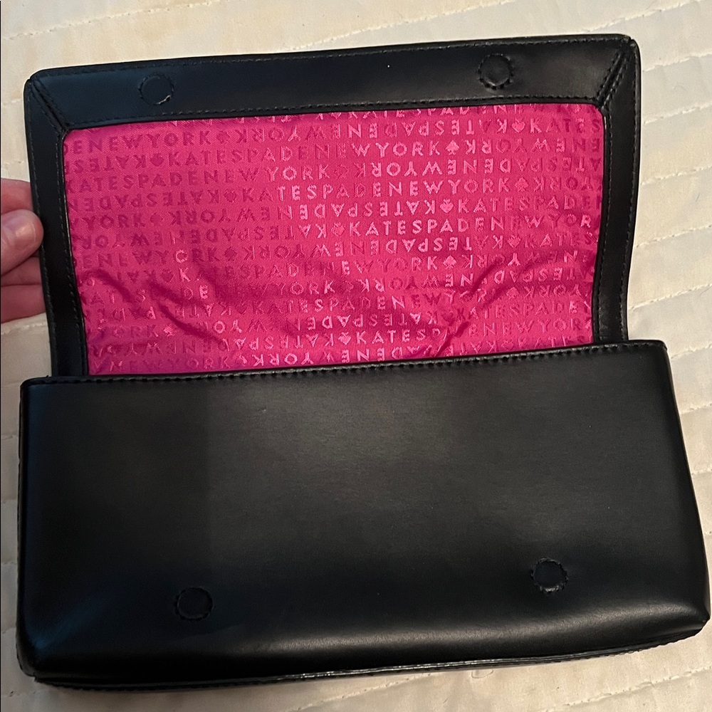 Kate Spade Black Clutch with Bow Detail and Bright Pink Interior - Picture 4 of 9